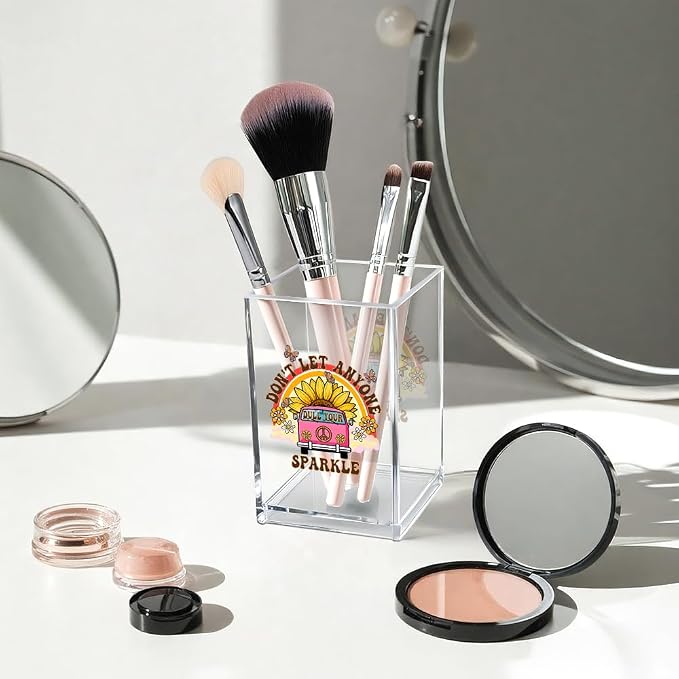 Don't Let Anyone Dull Your Sparkle Acrylic Makeup Brush Organizer Holder, Motivational Boho Vanity Desk Accessories for Home Office Decor, Inspirational Gifts for Women Girl Daughter Coworker