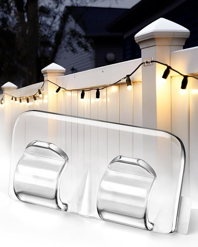 Hetyue Hooks for Outdoor String Lights Clips: 26Pcs Heavy Duty Light Hook | Outside Clear Cord Holders with Waterproof Adhesive Strips - Sticky Clip for Hanging Christmas Lighting Outdoors