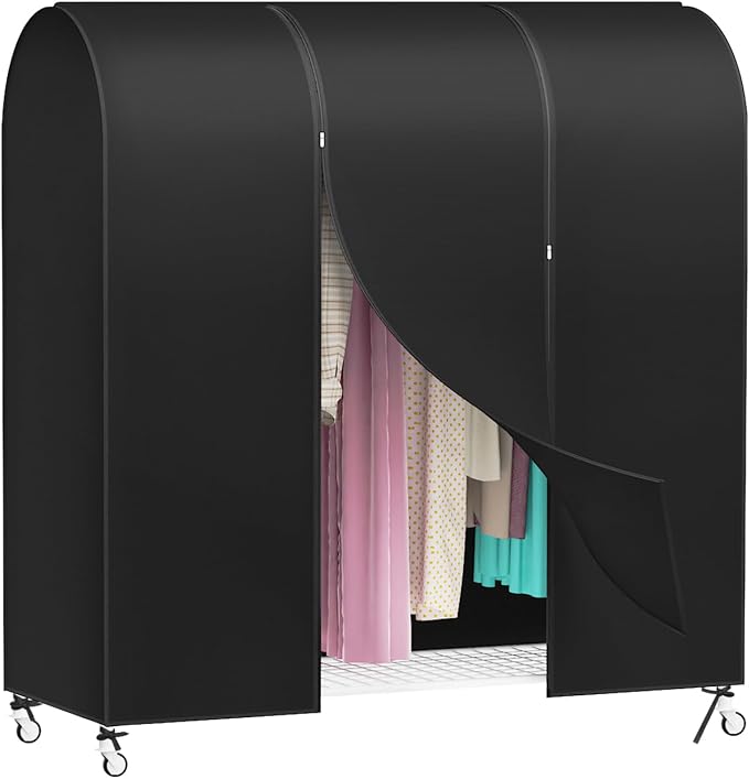Zilink Garment Rack Cover Clothes Rack Cover Wardrobe Cover 60in, Black | Dustproof, Breathable, 2 Durable Zippers, Garment Bags Protector for Garment Rack (Rack Not Included)
