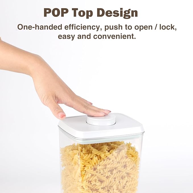 Melovom 4 Pcs Large Pop Airtight Food Storage Containers Set with Lids, 4.2Qt/4L Food Containers with Scoop, Kitchen Pantry Organization and Storage, BPA Free Stackable Cereal Container (4 * 4.2Qt)