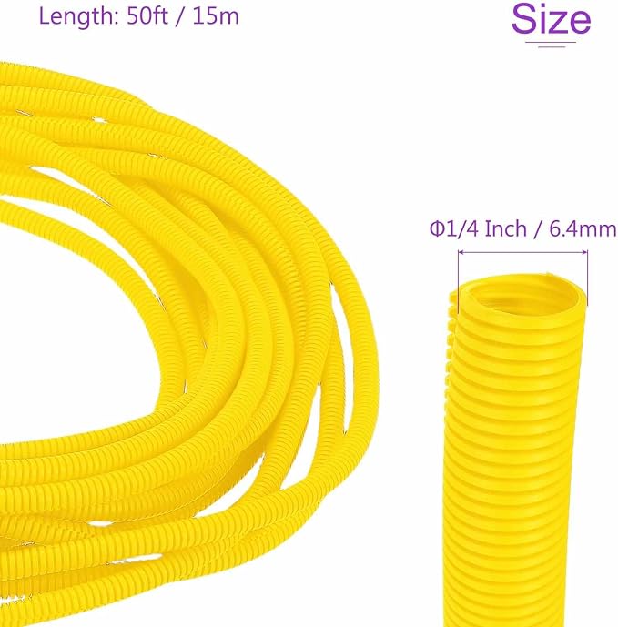 DMiotech 50ft Wire Loom Split Tubing 1/4 Inch(6.4mm) ID, Cord Protectors from Pet Flexible Conduit Cable Management for Office Home Garden, Yellow