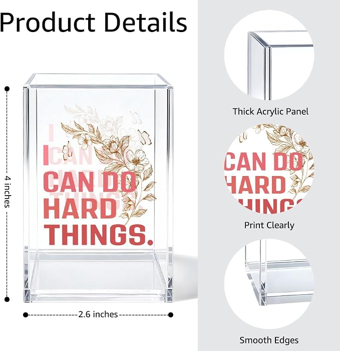 I Can Do Hard Things Pen Holder Cosmetic Organizer, Funny Floral Pen Pencil Holders for Desk, Inspirational Office Gifts Desk Accessories for Coworker Friend, Makeup Brushes Holder for Daughter