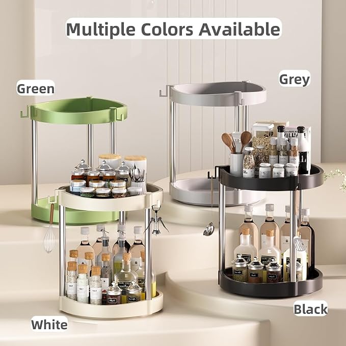 10.01" 2-Tier 360°Rotating Lazy Susan turntable Organizer Spice Rack Organization for Kitchen countertop and Cabinet pantry Organizers and storage(2White, Extra Large)