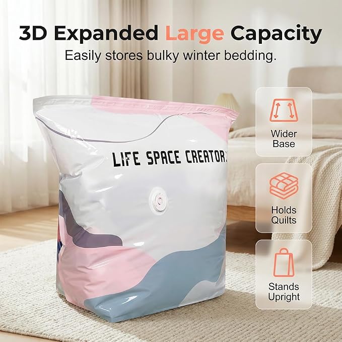 No-Pump Large Vacuum Storage Compression Bags, 2026 Upgrade Heavy-Duty Reusable Jumbo Cube Vacuum Seal Bags 40 Inch Space Saving Organizer for Off-Season Bedding Pillows Clothes