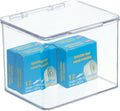 mDesign Small Plastic Home Office Storage Organizer Box Containers with Hinged Lid for Desktops - Holds Pens, Pencils, Sticky Notes, Highlighters, Staples, and Supplies - Clear