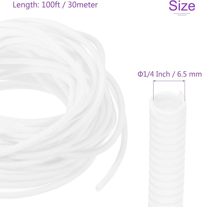 DMiotech 100ft Wire Loom Split Tubing 1/4 Inch(6.5 Mm) ID, Cord Protectors from Pet Flexible Conduit Cable Management for Office, Home, Garden, White