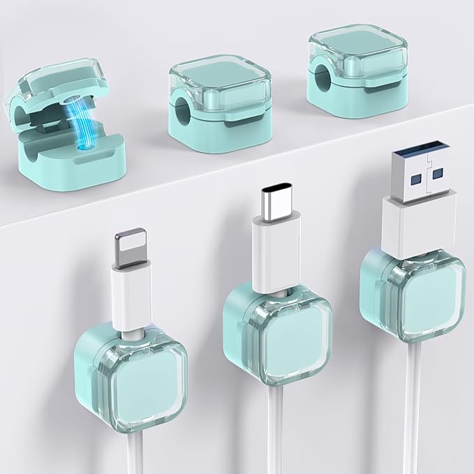 AhaStyle Magnetic Cable Organizer [1s Lock] 6 Pack Cord Holders Cable Clips | Strong Adhesive Hide Cable Cord Keeper Adhesive Wire Organizer Keeper for Nightstand Kitchen Car Office