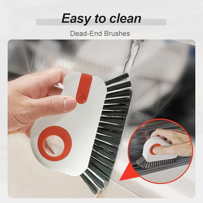 2 in 1 Groove Cleaning Brush Window Track Cleaning Tools, 2026 New Multipurpose Hard Bristle Crevice Cleaning Brush with Hidden Scraper for Sliding Door Track, Window Sill, Window Seal (Grey-1PC)