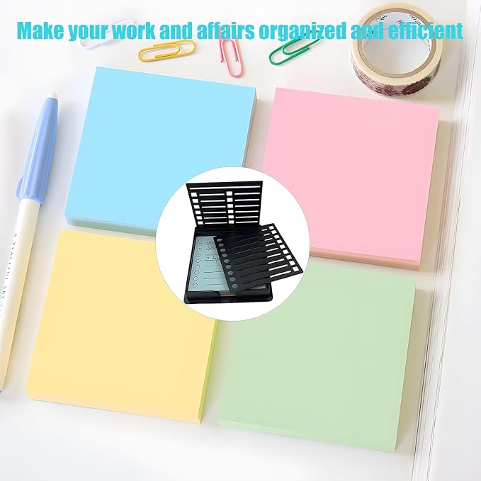 Sticky Note Stencil, Sticky Note Holder with Stencil 3x3 Sticky Note Line Stencil and Holder, Perfect for to-Do Lists, Home, Office, Sticky Notes Dispenser, Reusable Note Organizer (Yellow)
