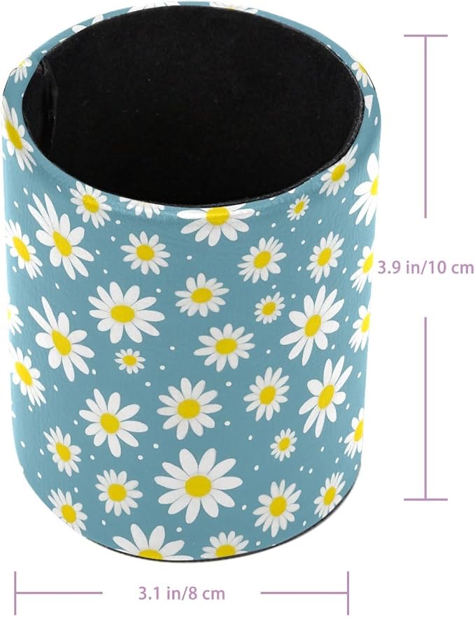 Daisy Flowers Pen Holder Pencil Organizer for Desk, 3.1” x 3.1” x 3.9” Pencil Cup Office Supplies, Large Capacity Cute Pen and Makeup Brush Holder for Home, School, Desktop