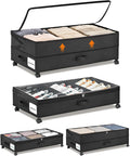 Under Bed Storage w/Wheels,70L Under Bed Containers,2 Pack-Black | 11.5 Inch Under Bed Storage Containers,70L Large Adjustable Underbed w/ Lids,Rolling Underbed Storage Bins for Shoes,Clothes