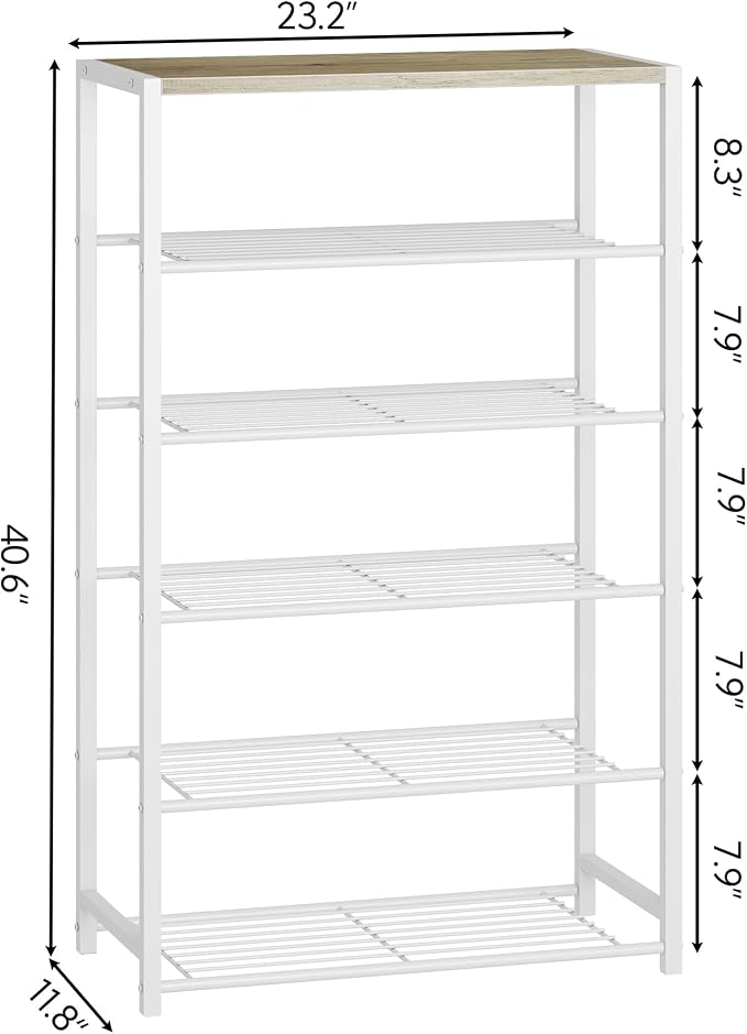 Yusong Shoe Rack Organizer, 6 Tier Industrial Shoe Storage Shelf, Narrow Sturdy Metal Shoe Shelves for Closet Entryway, White