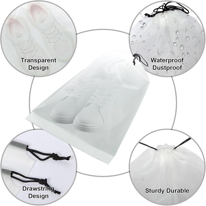 5 Pack Shoe Bags for Travel, Waterproof Drawstring Bag for Men Women, Shoe Storage, Travel Essentials, Organization Accessories (5, Clear)