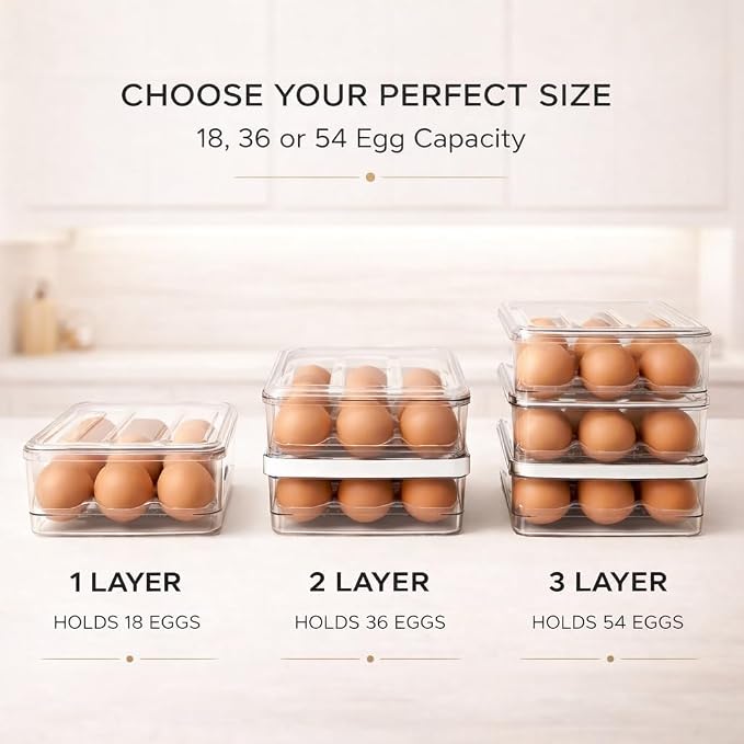 Egg Holder for Fridge with Rolling Auto Dispense, Egg Dispenser for Refrigerator, Stackable Egg Organizer for Refrigerator, Holds 18 Eggs, Clear Space Saving Storage Container for Kitchen Use