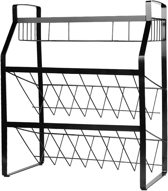 Tomorotec 3-Tier Spice Rack, Metal Kitchen Counter Shelf Organizer, Black | Sturdy Steel Frame with Anti-Rust Coating and Non-Slip Pads for Spices, Oils, Liquor Bottles and Bathroom Essentials