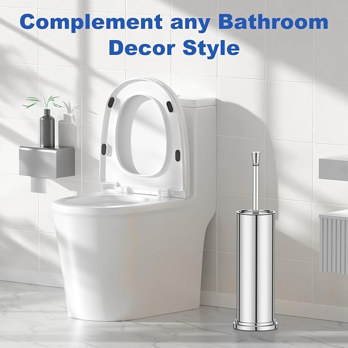 Toilet Brush and Holder Set：304 Stainless Steel Heavy Duty Toilet Bowl Brush，Removable Inner Bowl and Splash Protection，Bathroom Toilet Brush-Dense Bristles for Through Cleaning