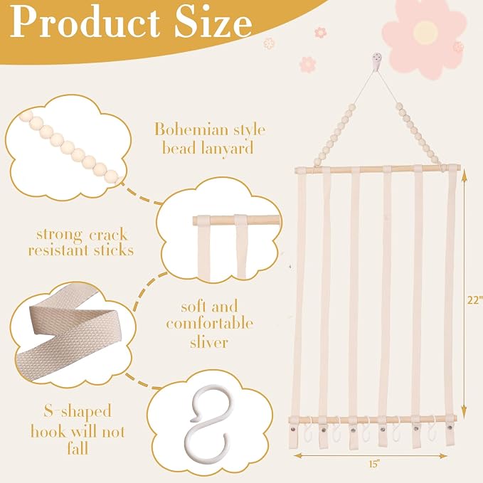 YOcity Bow Organizer for Girls Baby Headband Holder Bow Holder for Kids Hair Accessory Storage Headband Organizer for Girls Wall Room Baby Nursery Decors (Beige)