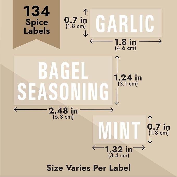 Talented Kitchen Spice Labels Stickers - 134-Count White Glossy Vinyl Minimalist Design - Preprinted Stickers for Spice Jars & Pantry Organization - For Dark Bottles