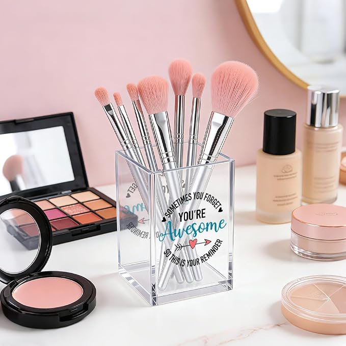 Sometimes You Forget You're Awesome Acrylic Pencil Pen Holder Cup, Appreciation Makeup Brush Storage Organizer, Cute Thank You Desk Accessories Holder Gifts for Colleague Boss Friend