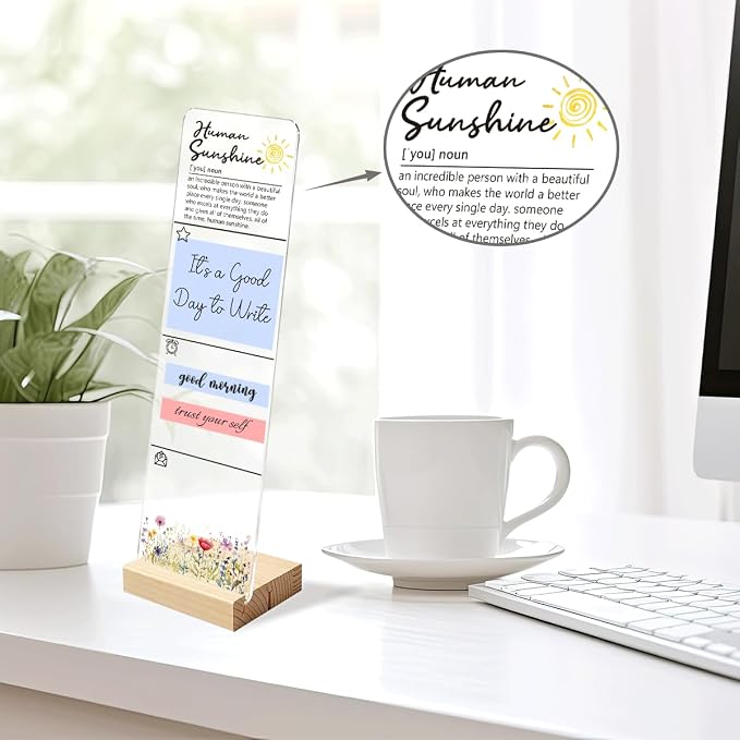 Sticky Notes Monitor Memo Board with Removable Wooden Base Acrylic Portable Sticky Note Holder Human Sunshine Positive Quote Message Board Sign Includes 200 Sheets Sticky Notes Office Desk Decor