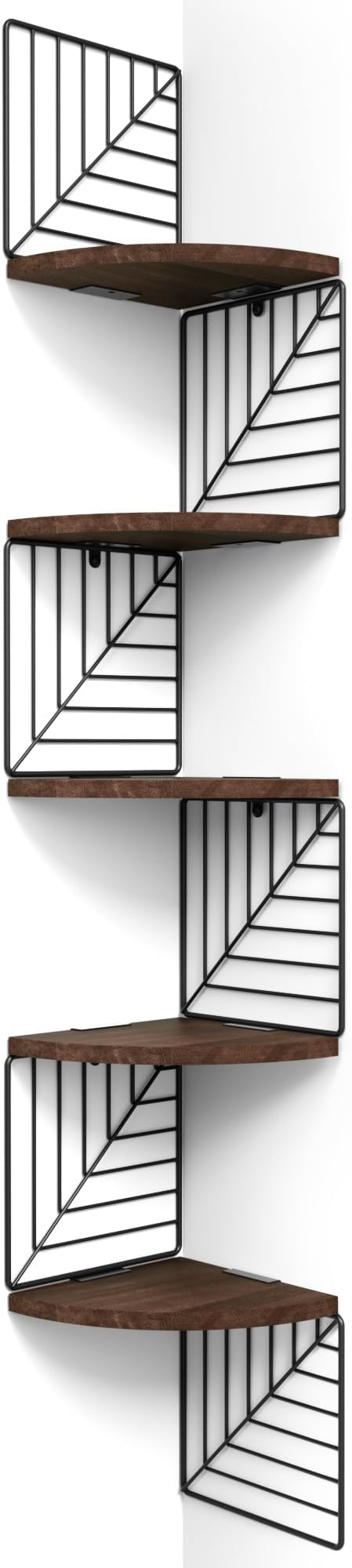 Love-KANKEI Corner Wall Shelf 5 Tier,Solid Wood with Bracket,51"Tall,Walnut | Easy to Install,Leaf-Shaped Floating Wall Shelves,Capacity 44 Lbs,For Bedroom Living Room Bathroom Kitchen Office,Display