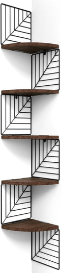 Love-KANKEI Corner Wall Shelf 5 Tier,Solid Wood with Bracket,51"Tall,Walnut | Easy to Install,Leaf-Shaped Floating Wall Shelves,Capacity 44 Lbs,For Bedroom Living Room Bathroom Kitchen Office,Display