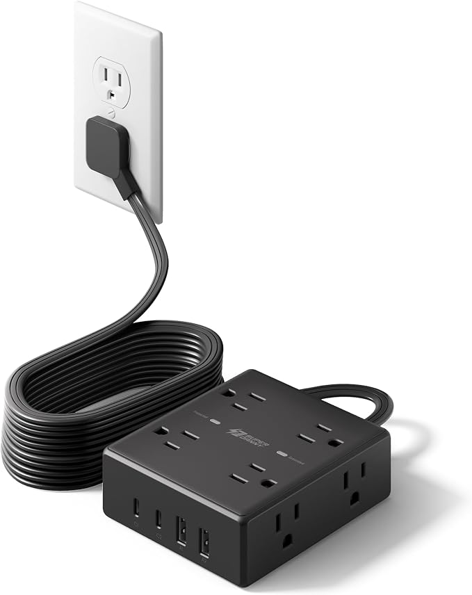 SUPERDANNY Extension Cord,Flat Plug Surge Protector Power Strip,15Ft | 8 AC & 4 USB Ports (2 USB C),Surge Protector with 1050J,Desk Charging Station for Home Office,College Dorm Room Essentials