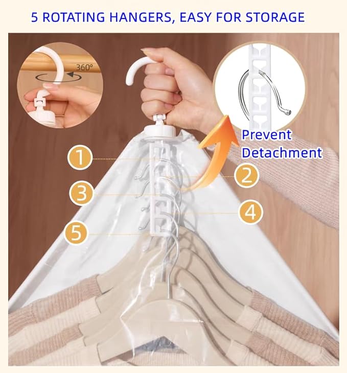 Hanging Vacuum Storage Bags 6 Pack Space Saver Vacuum Seal Bags, Jumbo and Large, for Seasonal Clothes, Dress, Coat, Closet Organizer with Heavy Duty Hanging Hooks, Reusable & Easy to Use