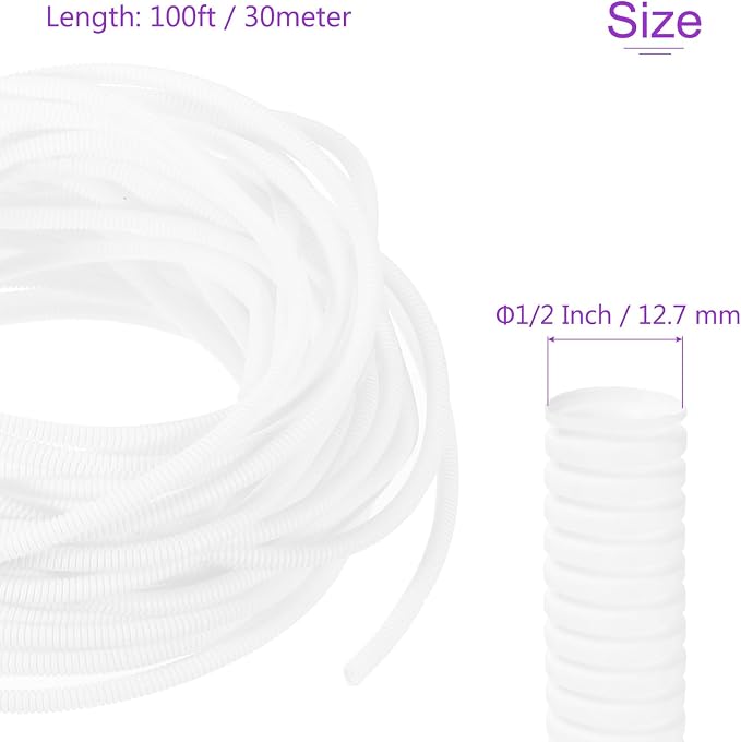 DMiotech 100ft Wire Loom Split Tubing 1/2 Inch(12.7 Mm) ID, Cord Protectors from Pet Flexible Conduit Cable Management for Office, Home, Garden, White