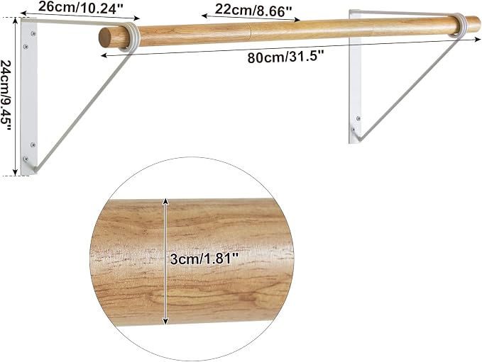 IBUYKE Wall Mounted Clothes Rack Set of 2, Wood Wall Mounted Clothes Rail, Space-Saving Hanging Closet Rod, Modern Wardrobe Coat Rack for Entrance, Wall, Door, Bathroom, Bedroom, White TYJ005W-2