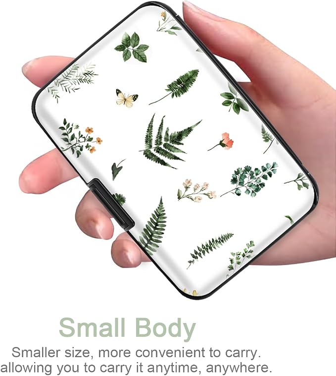 Coco Rossi Credit Card Holder RFID Aluminum Small Mini Wallet Women | Metal Wallet, Business Cards Holder, ID Case, Slim Sleeves, Womens Girls Gift, Carry Wallets for Travel, Green Leaves