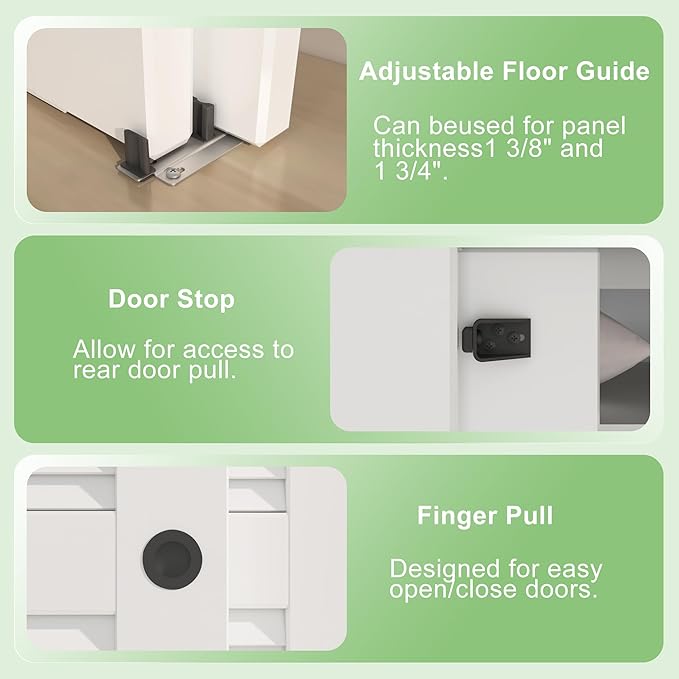 5FT/60(Double 2.5FT) Bypass Door Hardware, Aluminum Double-Closing Sliding Closet Door Hardware with Finger Pull Included, Smoothly and Quietly, Fit Door Thickness 1 3/8" or 1 3/4", Black