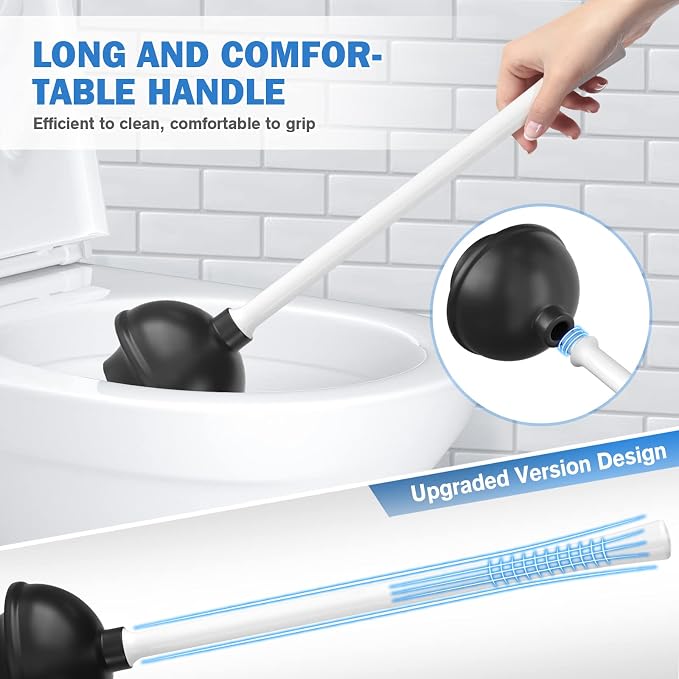 Toilet Plunger and Brush, Bowl Brush and Heavy Duty Toilet Plunger Set with Ventilated Holder, 2-in-1 Bathroom Cleaning Combo with Modern Caddy Stand for 5.7-inch Toilet Drain(White, 2 Set)