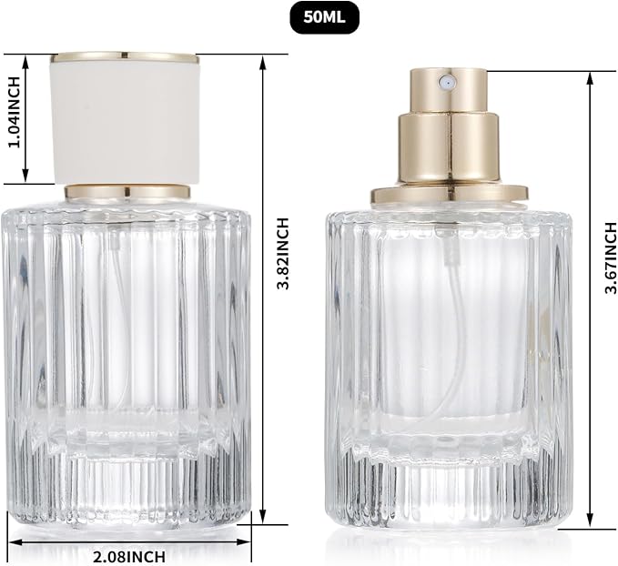 2 Pack 30ml 50ml Empty Glass Spray Bottles, Refillable Fine Mist Atomizer Portable Travel Cologne Atomizers Fragrance Containers Sprayer for Perfume(50ML White cap and 30ML White cap)