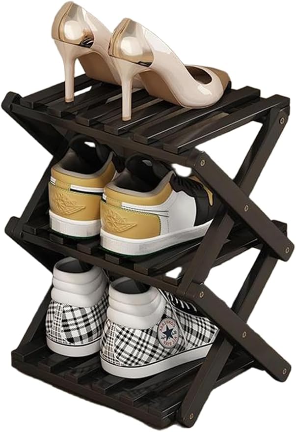 YYW Bamboo Shoe Rack, Foldable Vertical Free Standing Shoe Storage Shelf | Foldable design, Free standing for entryway or living room, Vertical shoe organizer, Space saving closet shelf