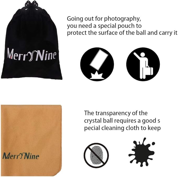 MerryNine 80mm/3.15" Photograph K9 Crystal Ball with Stylish Metallic Stand and Microfiber Clean Cloth, Decorative and Photography Accessory (Clear-Clear)