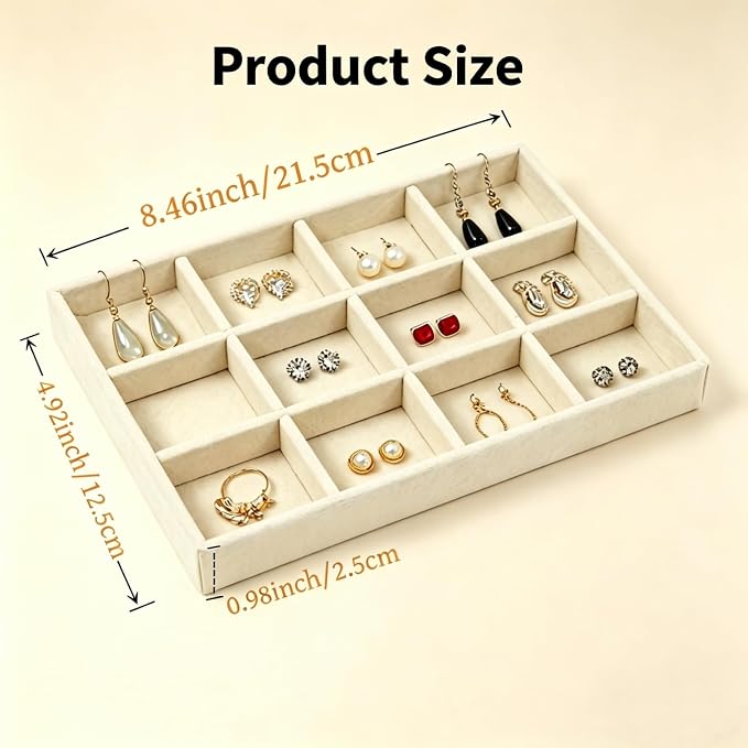 Jewelry Storage Organizer, Stackable Drawer Trays with Removable Dividers, Velvet Jewelry Display Case for Earrings Rings Necklaces Bracelets（3Pack）