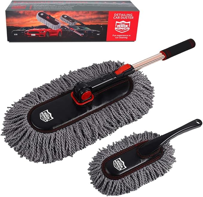 Car Duster Grey Set-Stocking Stuffers Gifts for Men Women-Microfiber Multipurpose Duster,Interior & Exterior Cleaning Tools,Dashboard Detailing Brush,Scratch Free with Extendable Handle,2 Packs