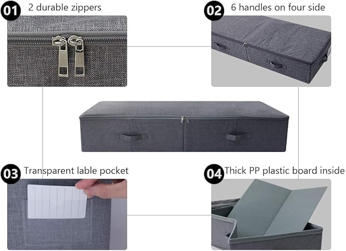 39.4" Bedroom Underbed Storage Boxes with Lid for Wedding Dress,Black Gray | 100cm Ultra Large Storage Containers for Duvets, Blankets, Clothes, Shoes, Toys, Comforters, Folding Rigid Organizer Bins