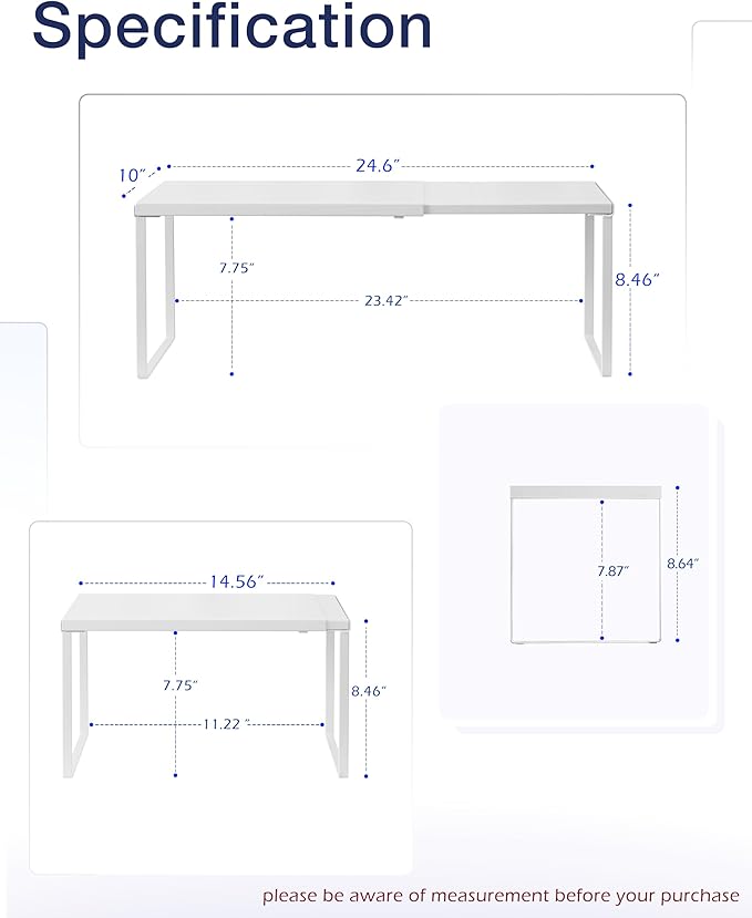 Nxconsu Cabinet Shelf Expandable Organizer Riser Rack for Kitchen Pantry Cupboard Under Sink Countertop Home Organization Extra Storage Space Saver Heavy Duty Metal Edgeless Design White Large