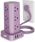 Power Strip Tower Surge Protector, 6FT Flat Plug Extension Cord with Multiple Outlets, 12 AC Outlets 4 USB (2 USB C), Desktop Charging Station with Surge Protection for Home Office Dorm Room, Purple