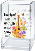 The Lord Is My Strength And My Song Pen Holder Makeup Organizer, Funny Guitar Scripture Christian Pencil Pen Holder for Desk, Exodus 15:2 Bible Verse Desk Accessories, Religious Gifts Pencil Cup