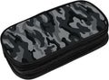 Perinsto Army Camouflage Pencil Case Big Capacity Multi Compartment Stationery Box Black And Grey Camo Pencil Pouch Holder Desk Organizer For School Office Home, Black