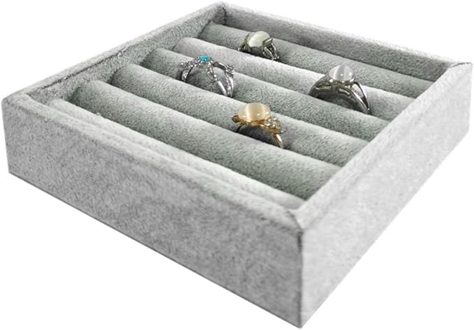 SCIKHETF Velvet Ring Earrings Studs organizer Tray Small Ring Insert Display Tray 5 Slots Stackable (Grey)