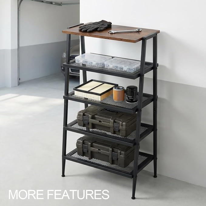 A-Shaped Shoe Rack for Entryway, 5-Tier Shoe Storage Organizer | Wooden Top, Mesh Shelves, Space-Saving Shoe Shelf, Free Standing, 31.97"H, Holds 10 Pairs, for Bedroom, Closet, Rustic Brown