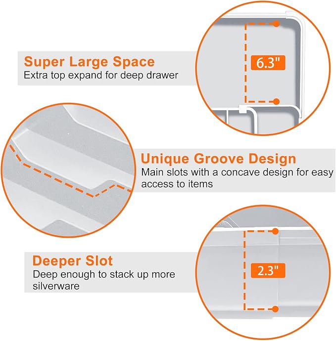 Spaclear Silverware Drawer Organizer Tray, Adjustable Cutlery Storage for Kitchen, Expandable Flatware and Utensil Holder Divider for Spoons Forks Knives Tableware, 15 x 19, 4-7 Slots, Gray