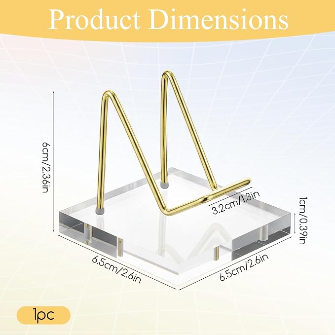 Skrfren Square Business Card Holder Metal Display Stand with Acrylic Base Business Card Holder Desk Rock Easel Stand for Fossil Coral Mineral Rocks Geodes Agate Collectibles