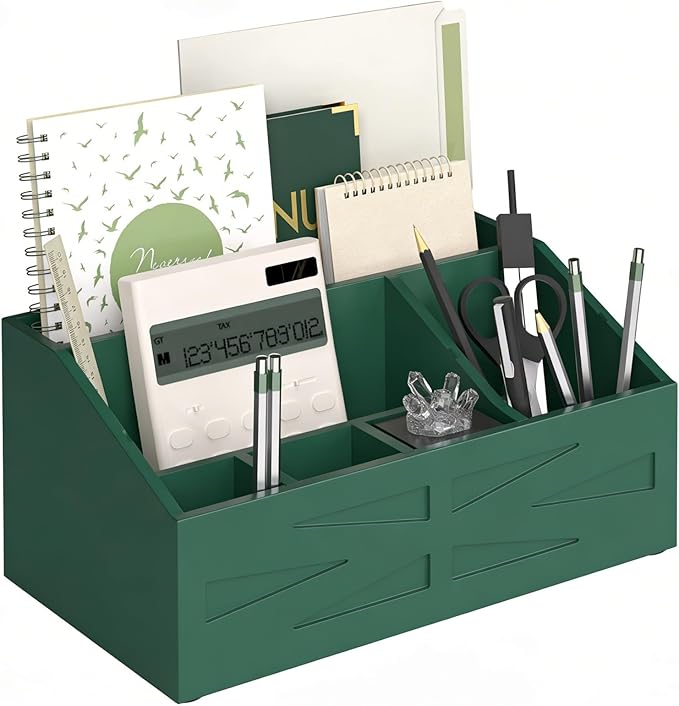 Wood Mail Organizer Countertop,Farmhouse Desk and Kitchen Countertop Storage, Letter Sorter, Desk Mail and Bill Organizer, Desktop File and Paper Holder (Green)
