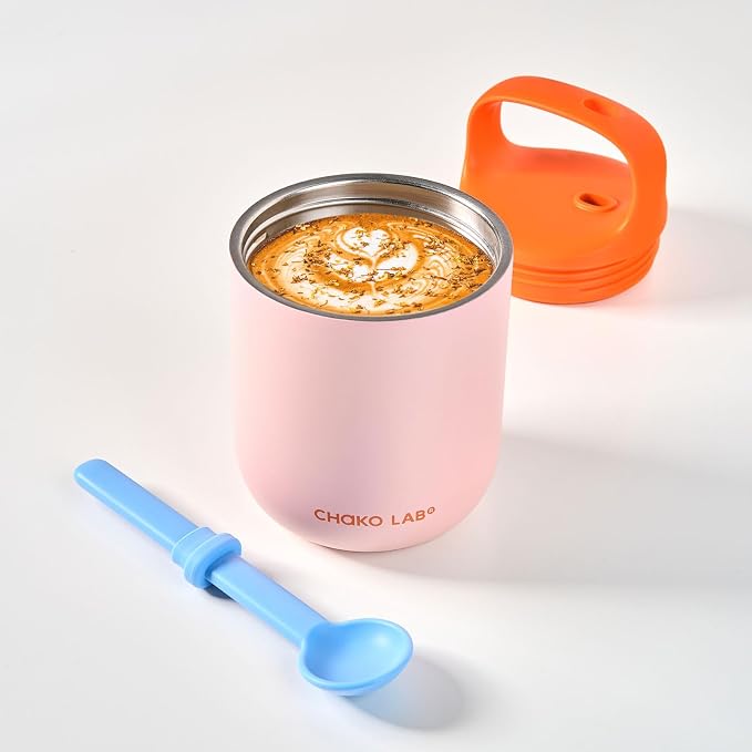 CHAKO LAB Food Jar 15 oz | Stainless Steel Vacuum Insulated for Hot Food and Cold Food | Wide Mouth Leak Proof Lunch Storage for Smoothie Bowl, Soup, Yogurt(Pink and Orange)