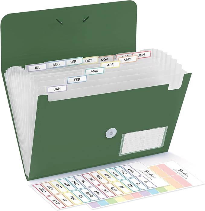 SKYDUE Expanding File Folder, Accordion File Organizer with 13 Pockets for A4/Letter Sized Paper, Accordion Folder with Labels - Document Receipt Organizer for Office, School, Home